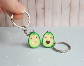 Heart Avocado friendship keychain Best friend keychain BFF keychain Food keychgain Vegan jewelry Kawaii keychain Best friend gift Valentines