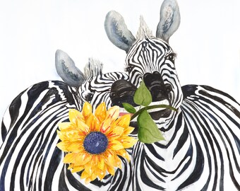 My Sunshine Fine Art Giclee print of two playful zebras - Original Watercolor Painting by Holly J. Kroening