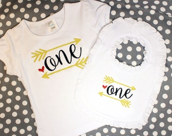 Birthday Shirt and Bib, First Birthday, One and arrows