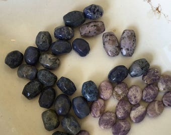 DESTASH Bead Lot; Blue and Purple Shades, Jasper and Lepidolite; Jewelry Making, Beading and Stringing