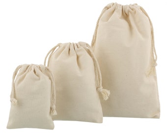 100 pieces of Small 100% Cotton Drawstring Bags in various sizes