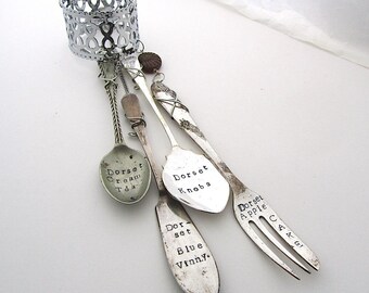 Dorset Delicacies, Upcycled Windchime, Teaspoon Mobile, Vintage Cutlery Wind Chime, Handstamped Silverware, Hand Stamped Spoons
