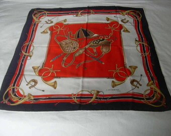 J'Dormont Equestrian Inspired Red White Blue Silk Scarf