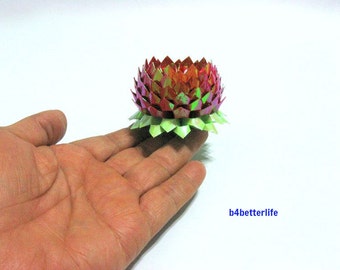 A piece of Small Size Red Color Hand-folded Origami Lotus. (AV paper series). #FLT-160.