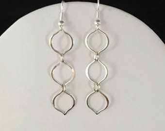 Silver triple link dangle earrings