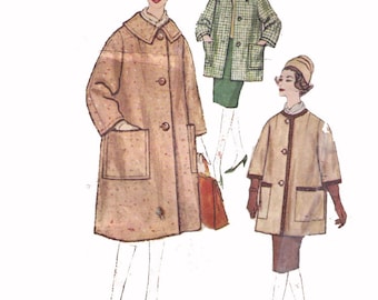 Simplicity 3630, 60s Sewing Pattern, Size 14 Bust 34 Misses' and Women's Coat in Two Lengths