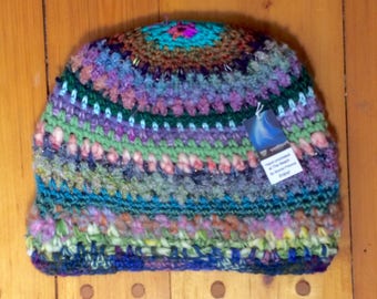 Hand crocheted colorful beanie