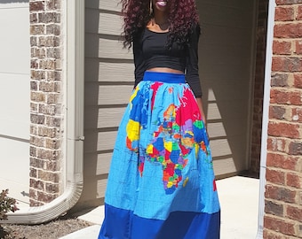 Global Passport Map Skirt (XS - 6XL) Midi or Maxi