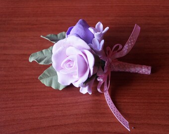 Grooms buttonhole Polymer clay wedding buttonhole Romantic boutonniere Handmade wedding accessories for men polymer clay flower