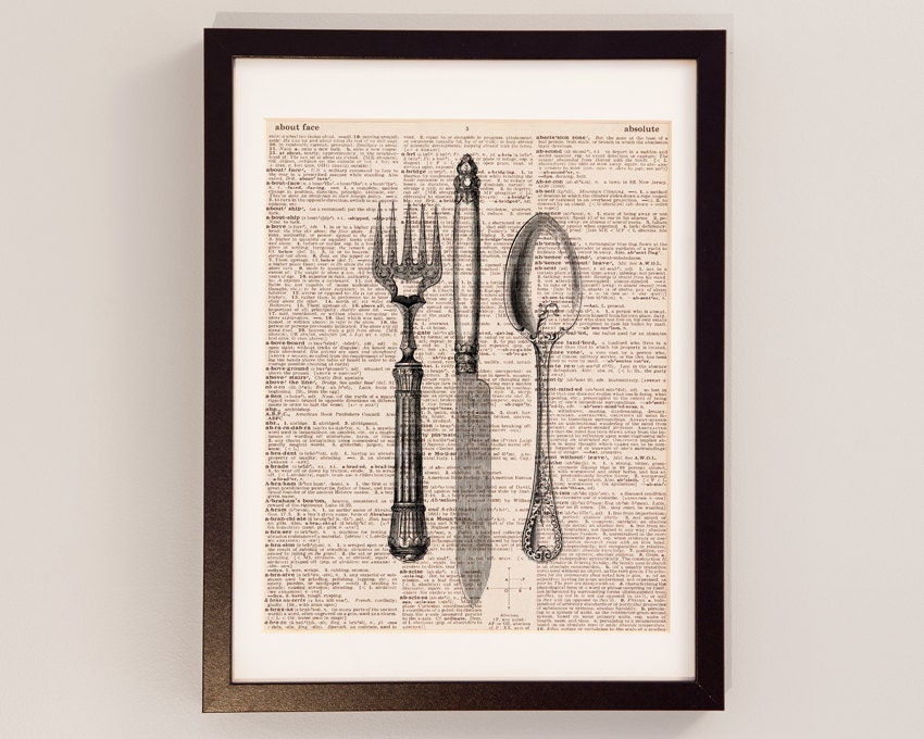 Antique Silverware Dictionary Art Print Knife Fork and