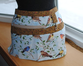Handmade Vendor Apron Blue Brown Birds Roses Teacher Apron Utility Craft Farmers Market