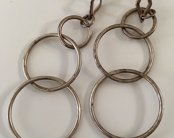 Vintage Sterling Silver Triple Hoop Earrings.