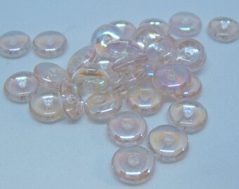25 - Transparent Pink AB Czech Glass Rondelles