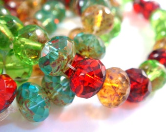 25 Czech Glass Picasso Bead Mix 8x6mm Fire Polished Assorted Transparent Faceted Rondelles 1mm hole - 25 pc - G6041-TMIX25