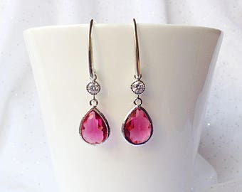 RED TEARDROP EARRINGS - Ruby Red Glass Teardrop Earrings - Red Dangle earrings