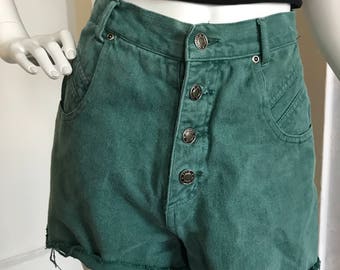 Green high waisted button fly shorts