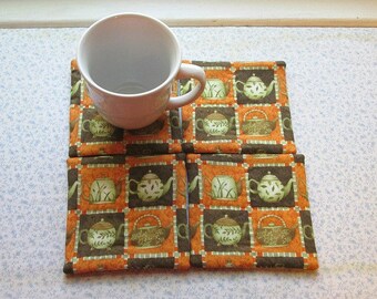 tea kettle hand quilted set of mug rugs coasters