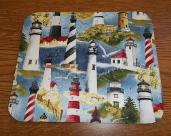 Mouse Pad, Lighthouse, Mouse Pads, Desk Accessory, Office Decor, Handmade, Gift, MousePad, Rectangle, Mouse Mat, Computer Mouse Pad, Blue
