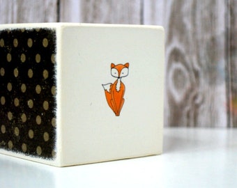 Foxy Wood Bank - Kids Money Bank - Fox and Chevron Piggy Bank
