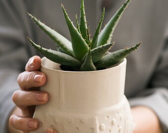 White ceramic Planter, Modern texture planter, Succulent planter, white Ceramic planter Pot, Cactus Planter, Indoor gardening, Pottery Gift