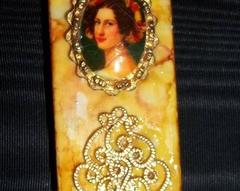 Altered Art DOMINO EMBELLISHED PENDANT~Cameo with Gold Trim