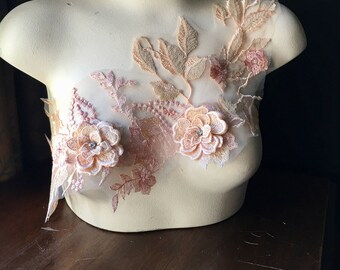 Peach Apricot 3D Applique , Beaded and Embroidered for Lyrical Dance, Ballet, Couture Gowns F -2