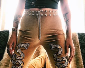 Studded Serpent Bells - stretch velvet high waist bell bottoms