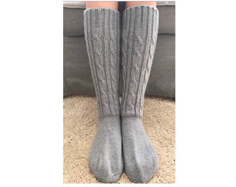 Cable knitted long socks Knee high socks Gift-for-mum Gift for her Gift for granny Wool socks Women socks Girl's socks