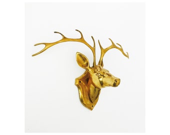 Large Vintage Brass Wall Mounted Deer Head / Deer Mount