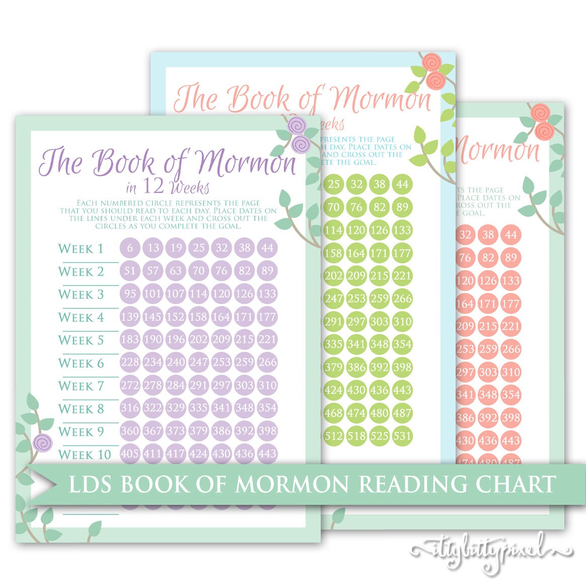 Book of Mormon Scripture Reading Chart LDS 12 Week Young