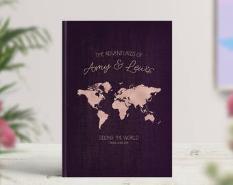 Bucket List, Travel Journal, Purple Travel Notebook, Personalised Notebook, Travel Gift, Places We're Going, Gold World Map, Our Adventures