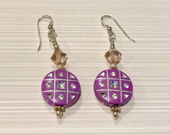 Sterling Silver, Swarovski Crystal and Polymer Earrings - FREE SHIPPING