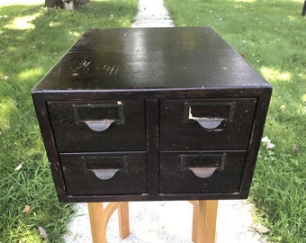4 Drawer Vintage Oak Library Card Catalog File Cabinet