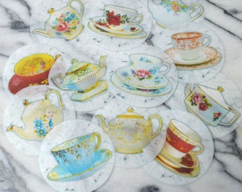 Edible Wedding Favour Teacup Teapot Lace Wafer Paper 36 Cake Decoration Cupcake Oreo Cookie Toppers Afternoon Tea Party Alice Wonderland