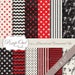 Digital Paper pack Floral Chevron Polka dots backgrounds 11" x 17" size papers Red Black Ivory colors printable background pyo ok po00007-9d