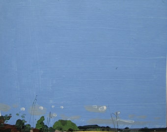 October 10, Day End, Original Autumn Landscape Collage Painting on Panel, Ready to Hang, Stooshinoff