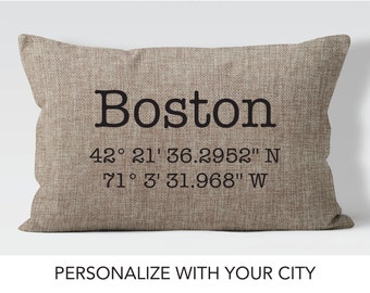 Latitude Longitude GPS Coordinates Pillow, new home gift, moving away gift, going away gift, hostess gift, housewarming gift, custom pillow,
