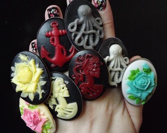 Large rings cameos resin - animals