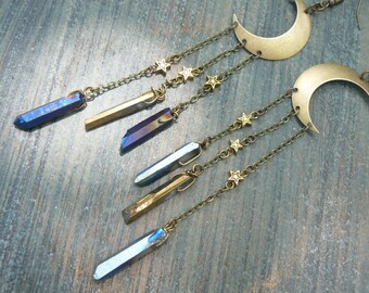 Moon Goddess Earrings,Crescent Moon Earrings,Festival,boho,yoga earrings,Crystal Earrings,New Age,Zen Earrings,Hippie,Gypsy
