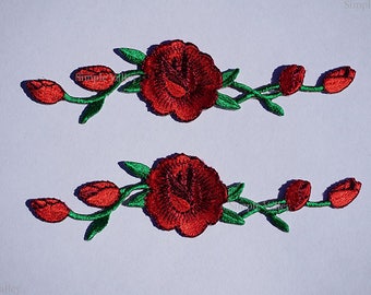 Red Rose Patches 2 Pieces Iron On Patch Craft DIY Sew on Applique Patches ~~ FREE SHIPPING