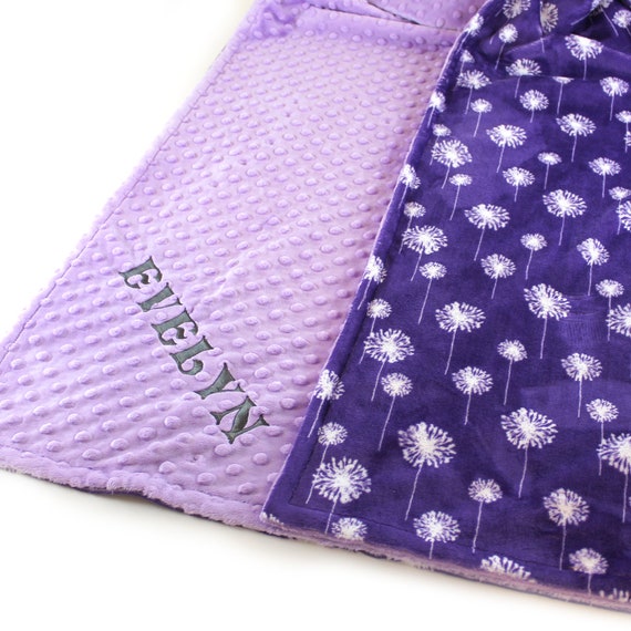 Kids Minky Blanket, 48 x 60 Gray Purple Floral Blanket, Toddler Blanket, Minky Blanket Girl, Personalized Blanket, Dandelion Blanket, Throw