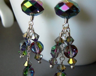 Chandelier Earrings, Vitrial Swarovski Crystal on Sterling Silver, Hand Crafted Dangle Earrings, Evening Wear Jewelry