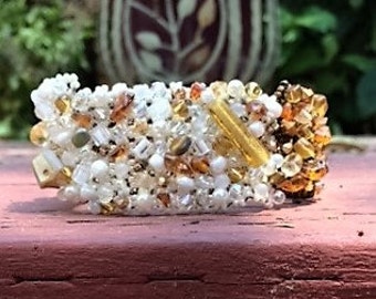 Earth Tone Freeform Beaded Cuff Bracelet