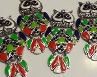 2 large owls 7.5 cm metal charms