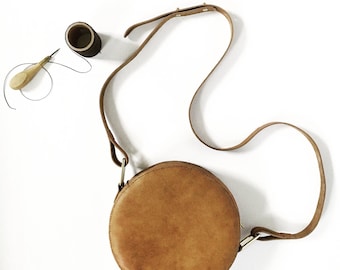 Leather Circle Bag, Round Bag, Brown Leather Bag, Crossbody Bag, Leather Handbag
