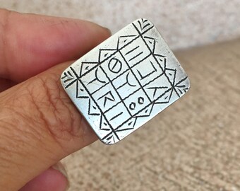 Tuareg SILVER Ring with Tifinagh Maraboutring, US 9 size (Diameter 1.8 cm)