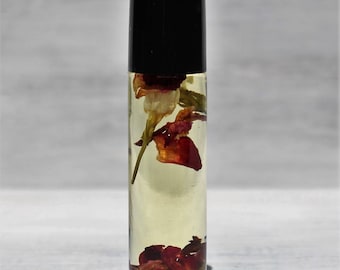 Jasmine Rose Vanilla Natural Perfume Roll On, Essential Oils, All Natural Fragrance, Alcohol Free .33 oz. with Jasmine and Rose Flowers