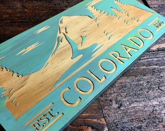 Colorado Est 1876 Mountain Wood Laser engraved sign FREE DOM. SHIPPING , Colorado art , State art , state sign , Colorado sign