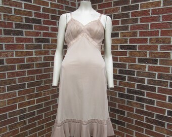 Taupe Full Slip with accordion pleated bodice and hem -Vintage Full Slip -Taupe Lingerie -Size 34 Vanity Fair Full Slip- Mother's Day Gift