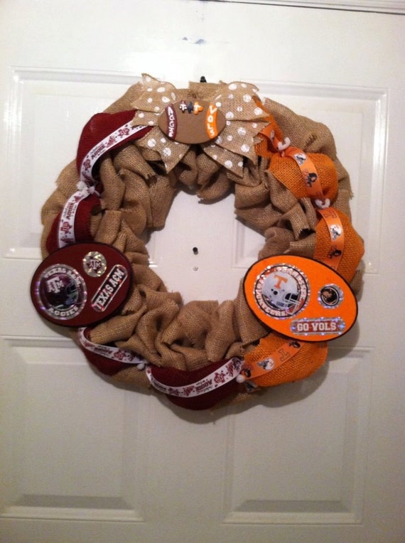 Texas A&M/Tennessee Volunteers Burlap Wreath, House Divided Texas A M,Tenessee Vols Wreath, Collegiate Wreath